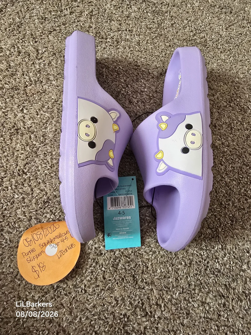 Squishmallow Kids Purple Slide Sandals with Cute Character Accents
